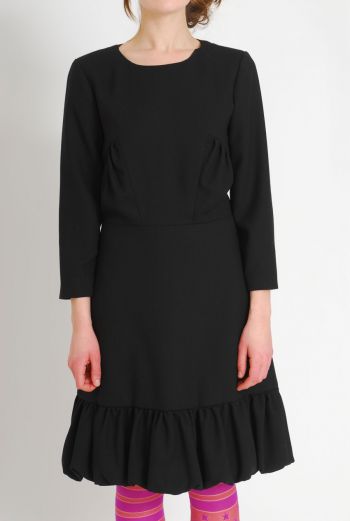 AW1112 WOOL CREPE PREPPY DRESS - BLACK
